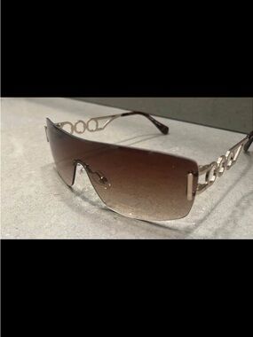 Brown Rimless Shield Sunglasses